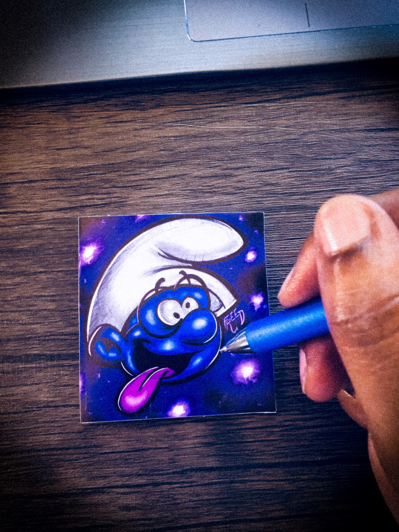 Freed drawing Brainy Smurf